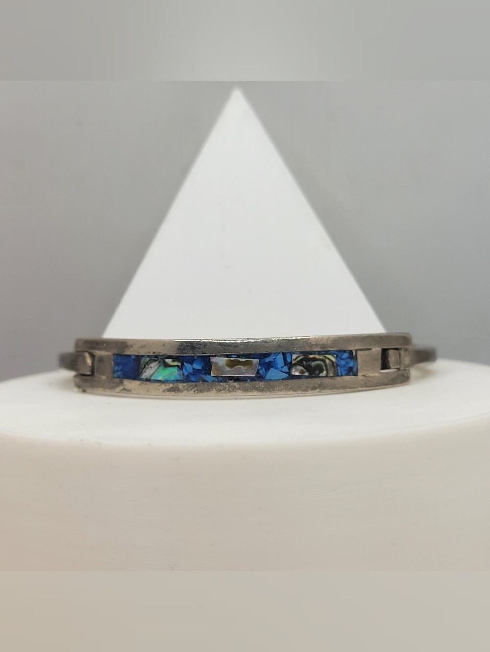Silver Blue Abalone Inlay Bangle Bracelet for Kids
